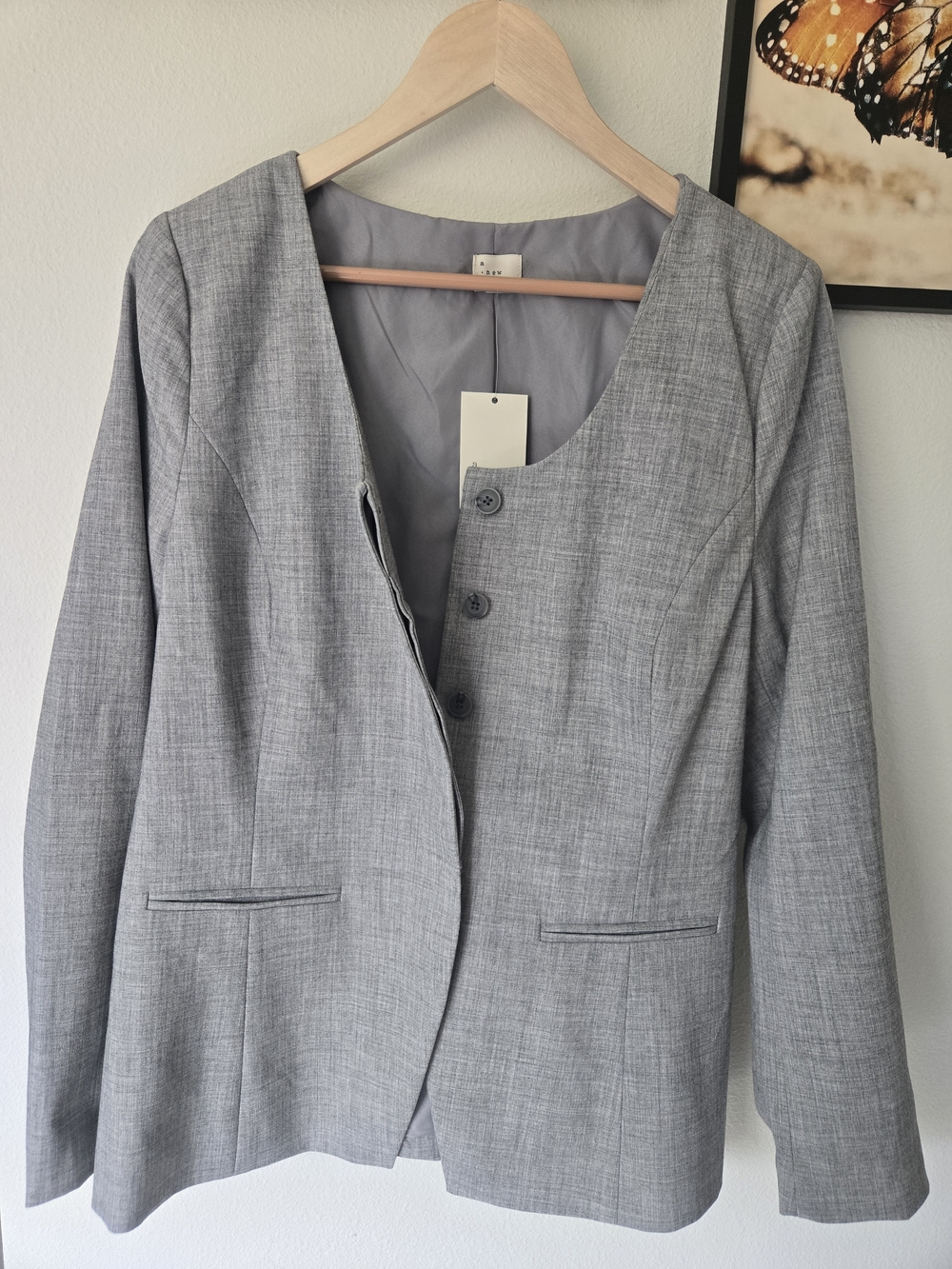 a new day Light Gray Slim Fit Button Blazer | Tailored Minimalist Jacket